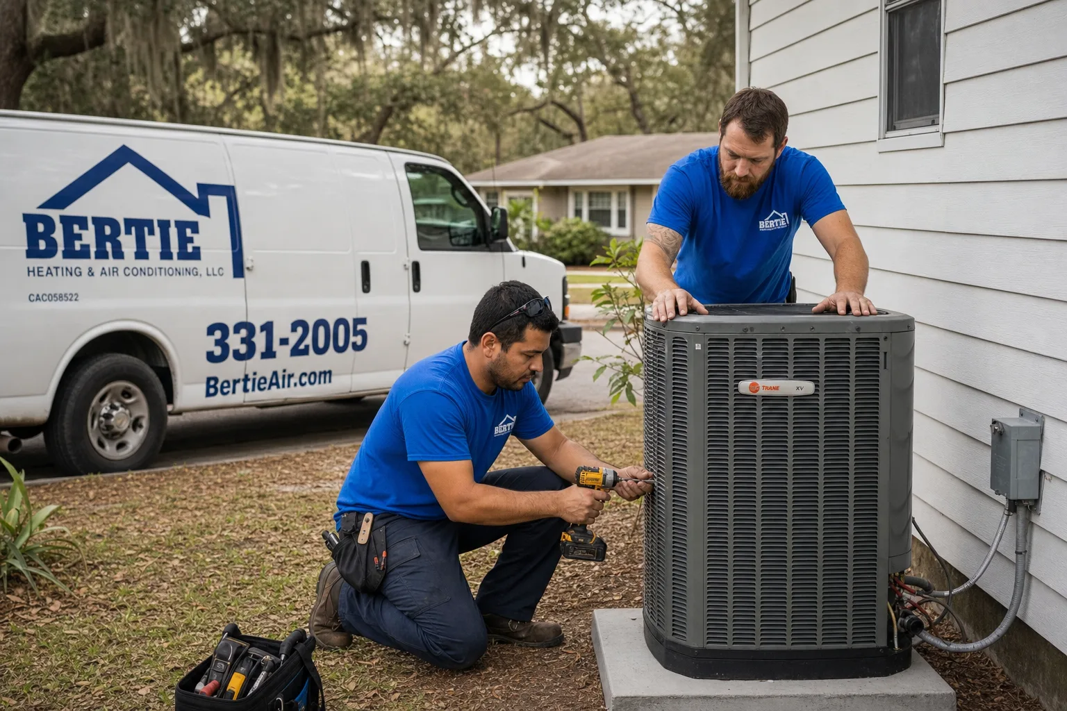 Bertie Air technicians installing a new AC system