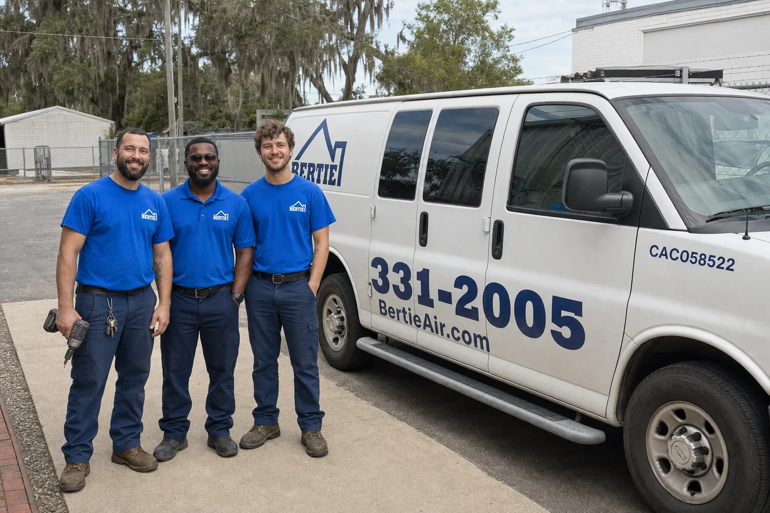The Bertie Air team in front of branded service vans